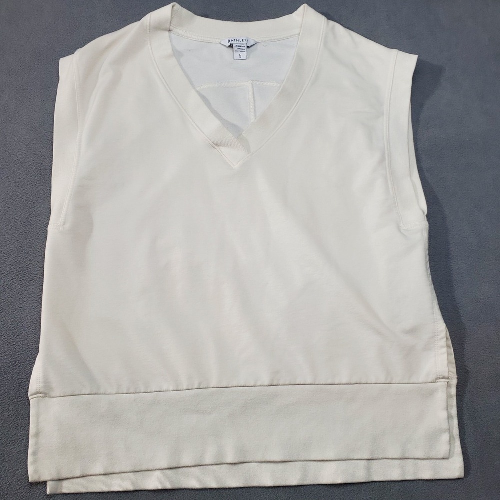 Athleta Sweater Womens Large White Retroterry Cotton Stretch Sleeveless V-Neck